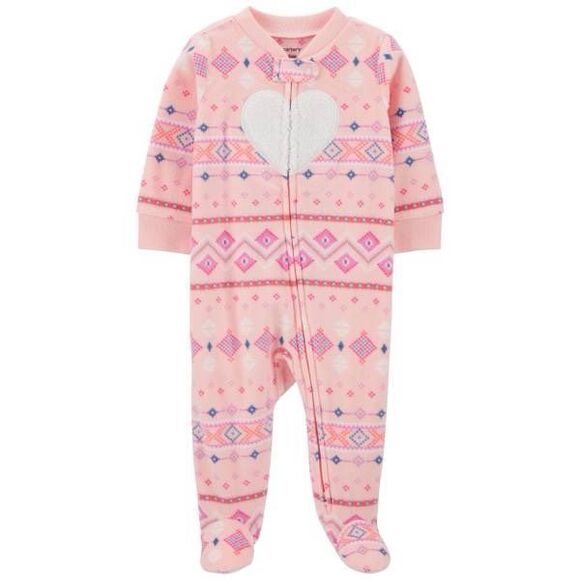 Carter's Baby Girls Fair Isle Zip-up Fleece Sleep & Play Footed Coverall - Pink - Picture 1 of 2